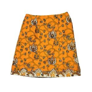 2/$20 Vintage 90s Orange Floral Pattern Skirt Dress Size: XS